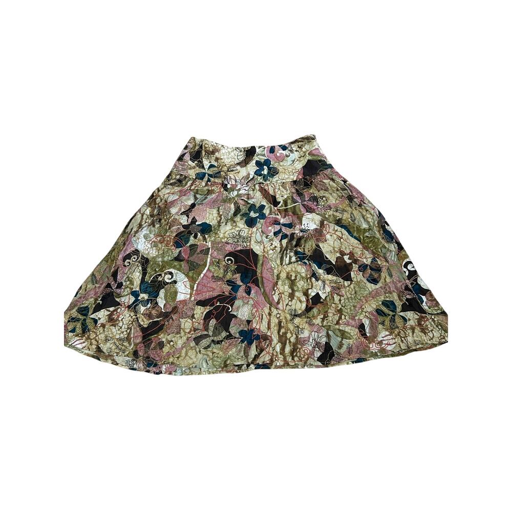 Chico’s Size 0 Floral Embroidered A-Line Midi Skirt Boho Cottagecore Multicolor